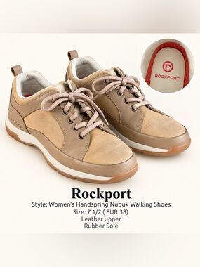 Rockport Women’s Handspring Nubuck Walking Shoes – Size 7.5 / EU 38